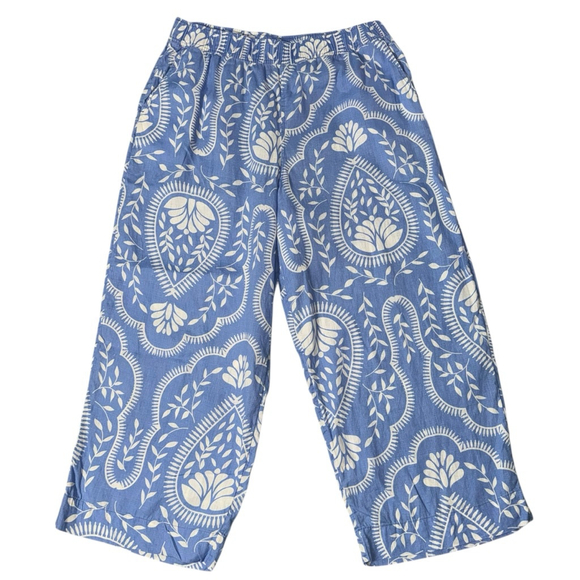 Joie Pants - Women's Joie Blue & White Paisley Linen Wide Leg Pull-on Capri Pants XL